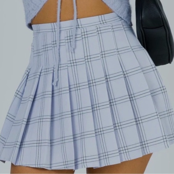 Princess Polly Light Blue Plaid Pleated Mini Skirt - Picture 2 of 9